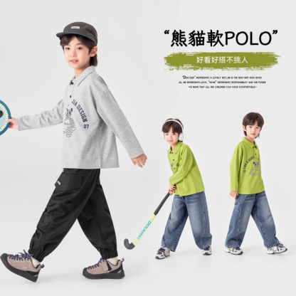 春秋男童熊貓印花polo衫