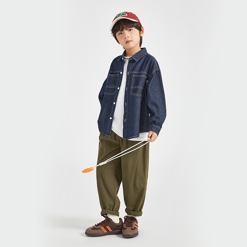 男童春秋水洗牛仔襯衫