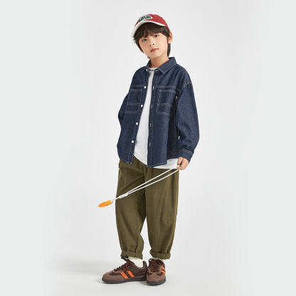 男童春秋水洗牛仔襯衫