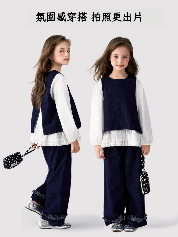 春季女童簡約軟牛仔馬甲牛仔褲兩件套