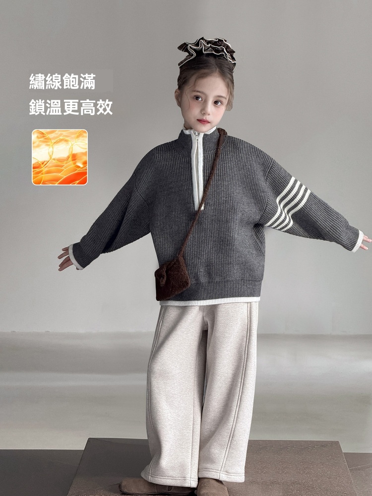 女童拉鏈立領小狗綉花針織衫