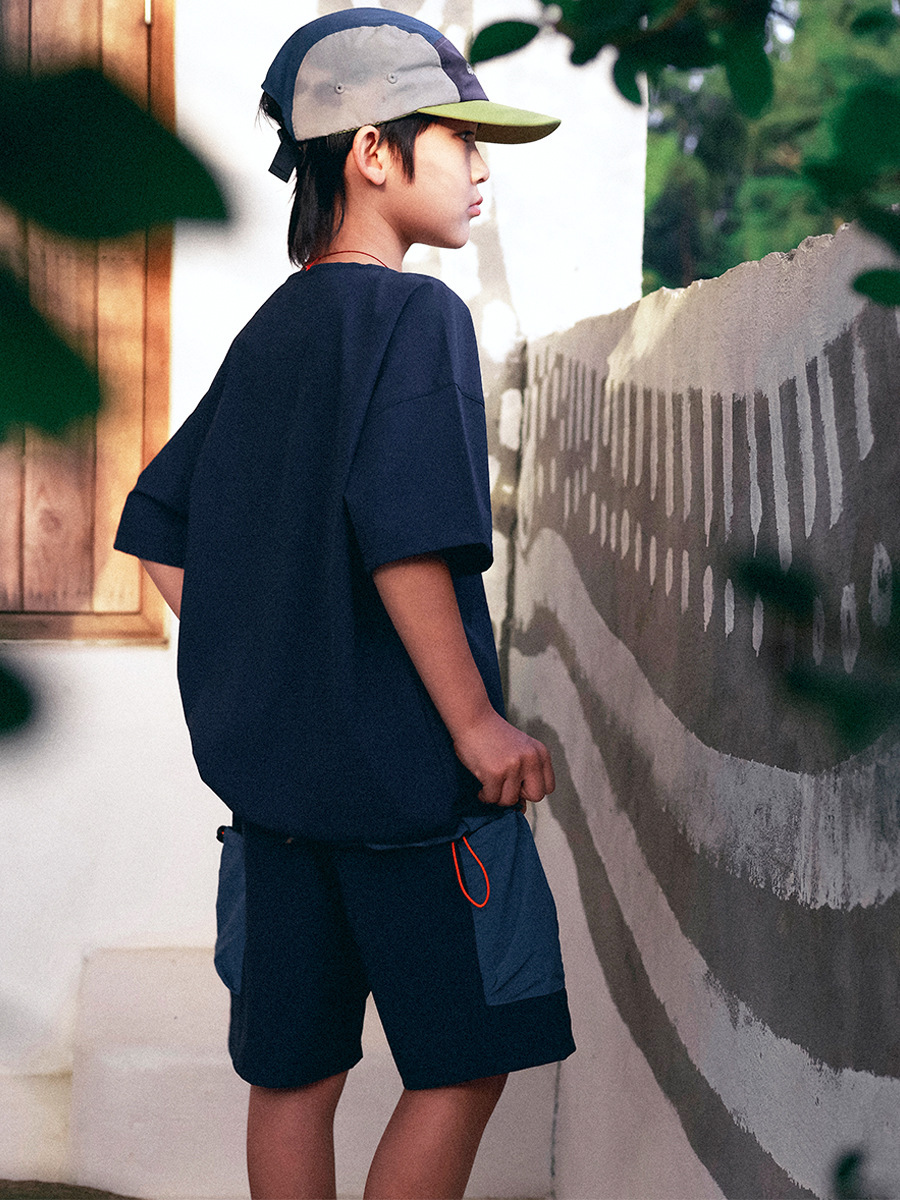 男童夏季速乾撞色口袋運動套裝