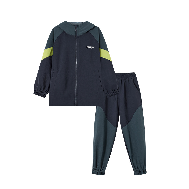 男童春秋撞色拼接運動兩件套