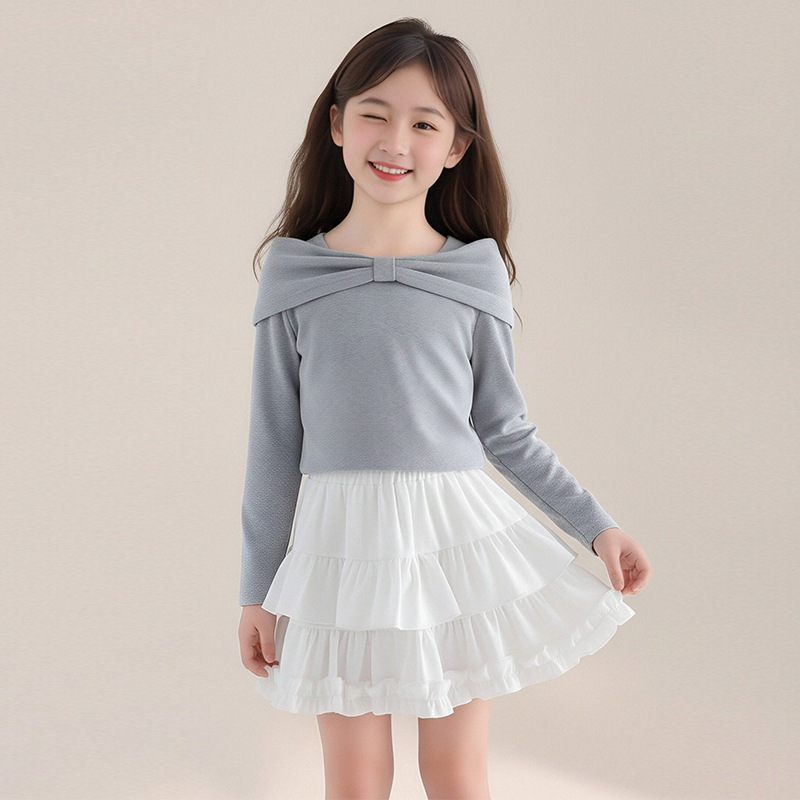 春秋款女童 一字肩長袖T恤