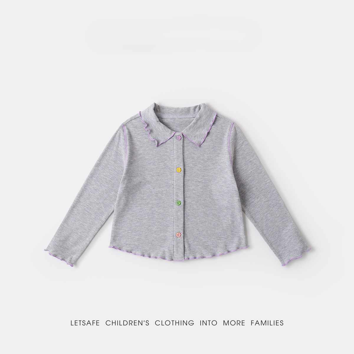 春季女童軟萌娃娃領多巴胺開衫上衣