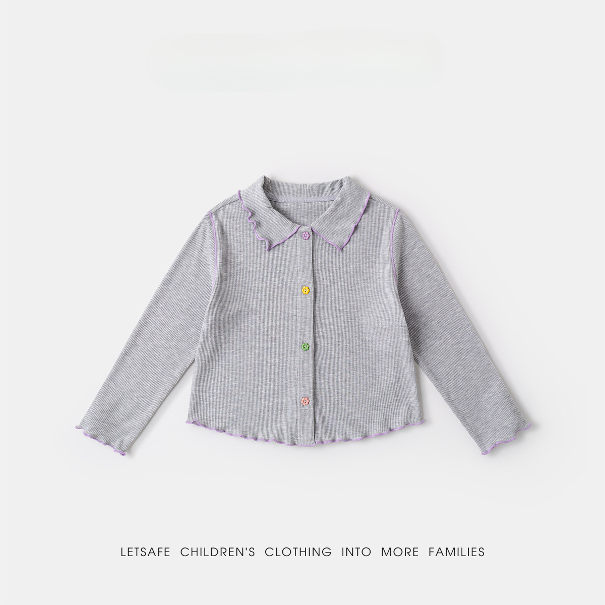 春季女童軟萌娃娃領多巴胺開衫上衣