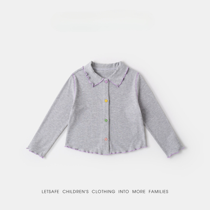 春季女童軟萌娃娃領多巴胺開衫上衣