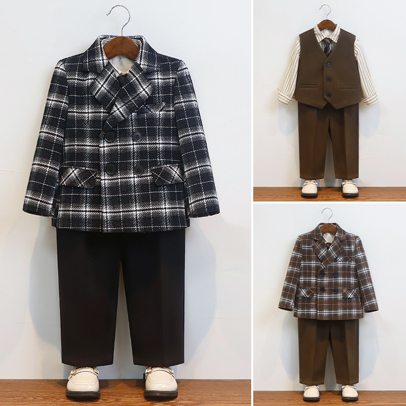 兒童秋冬休閒格子外套西服