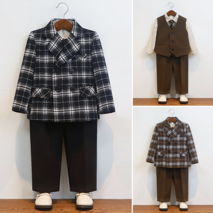 兒童秋冬休閒格子外套西服
