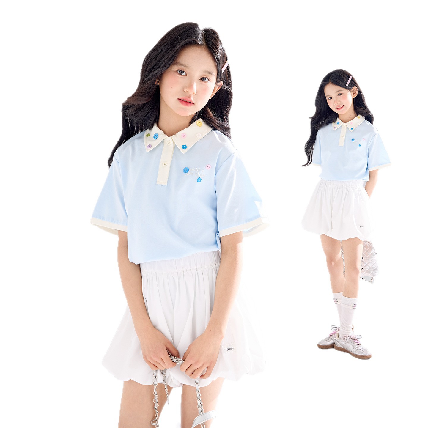 女童夏裝學院風polo衫短袖T恤上衣