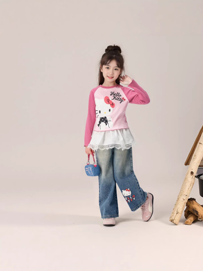 春季女童卡通貓咪直筒褲