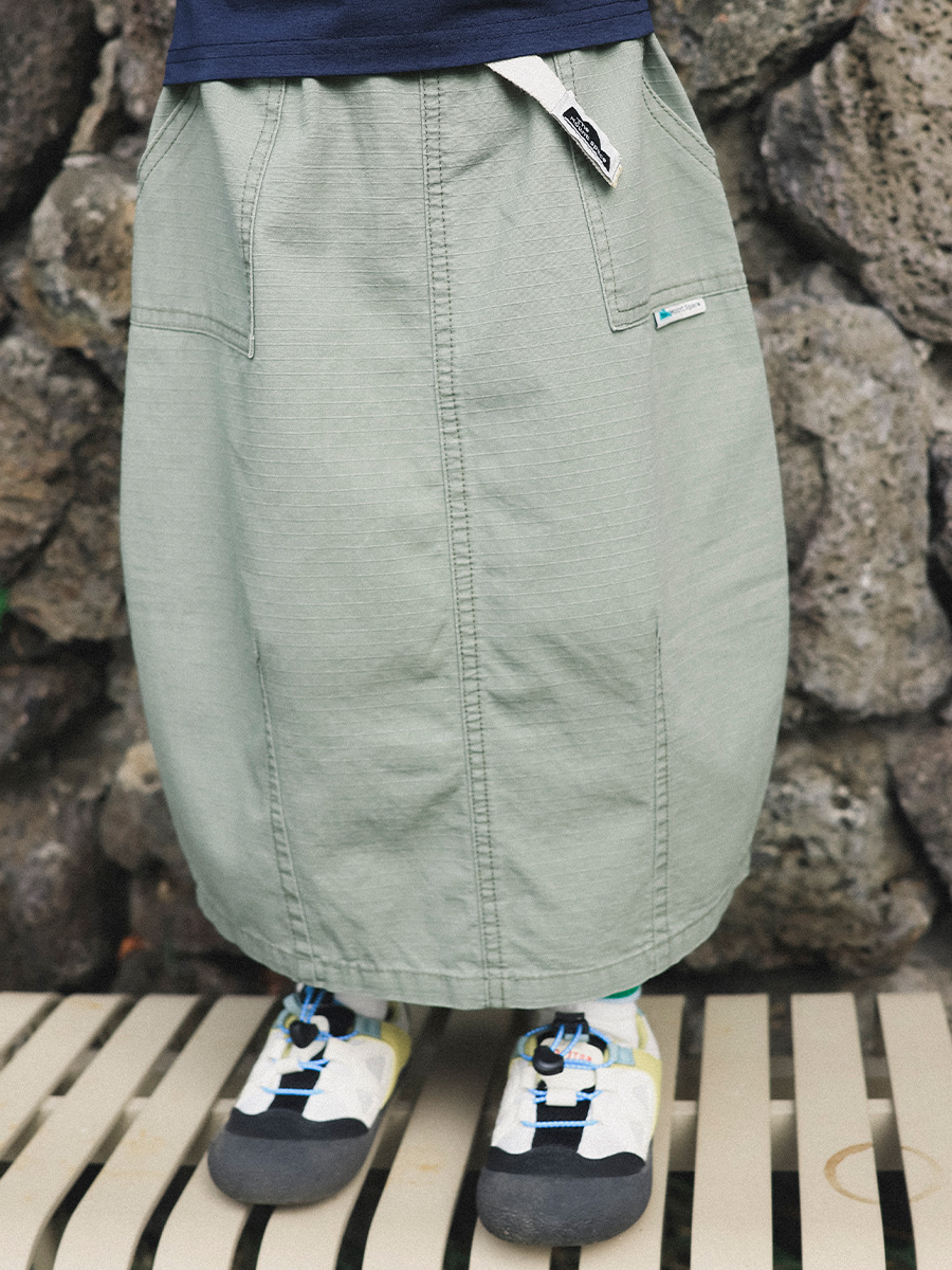 女童春季中長款純色寬鬆休閑工裝半身裙