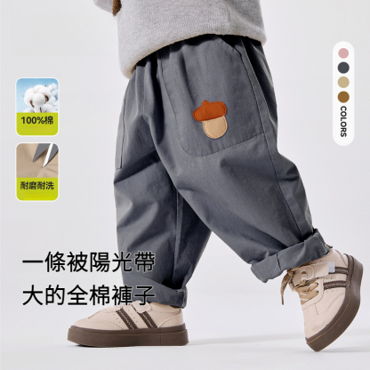 100%全棉兒童秋季簡約童趣休閒褲