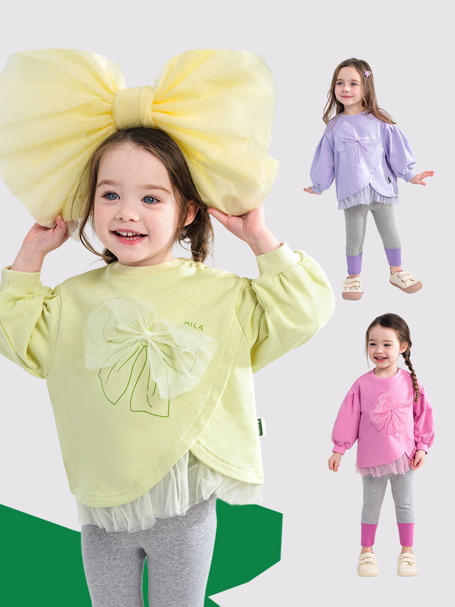 女童可愛春季蝴蝶結衛衣打底褲兩件套裝