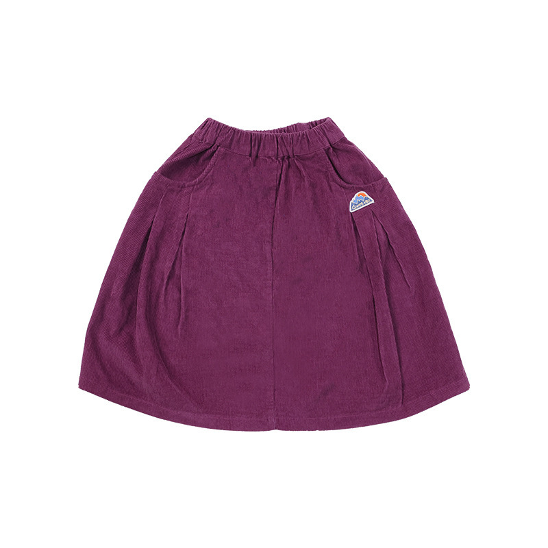 女童春季復古純色燈芯絨A字半身裙
