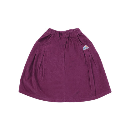 女童春季復古純色燈芯絨A字半身裙