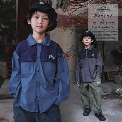 兒童山系拼接速乾長袖T恤