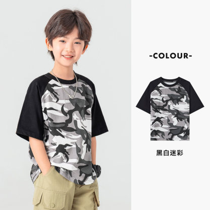 男童夏季戶外迷彩滿印短袖純棉T