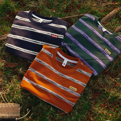 中大童寬鬆純棉撞色條紋t恤