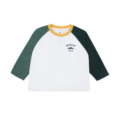 兒童秋季純棉圓領插肩袖T恤