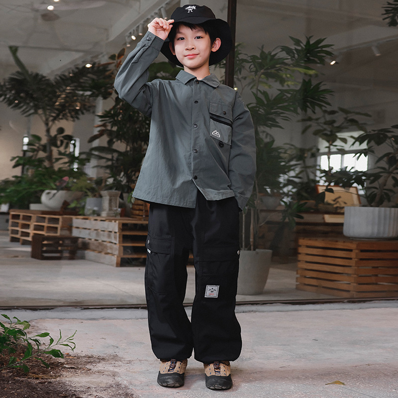 秋季男童撞色拼接工裝襯衣