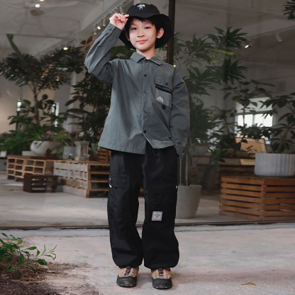 秋季男童撞色拼接工裝襯衣