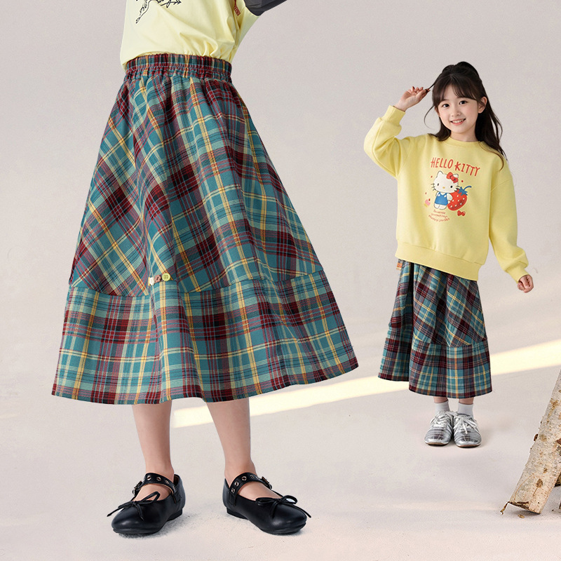 春季女童復古英倫格紋半身裙