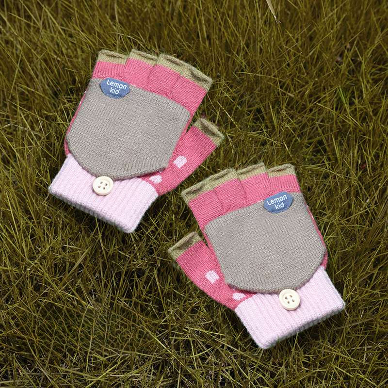 兒童冬季五指半指翻蓋手套