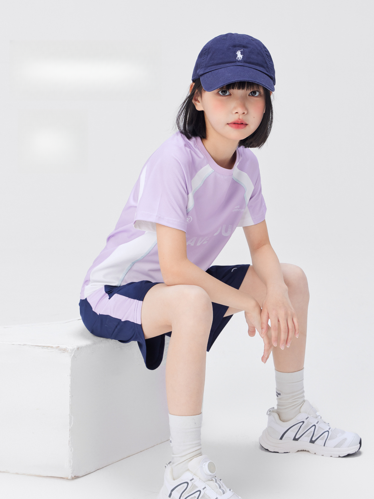 女童速乾漸變短袖短褲運動套裝