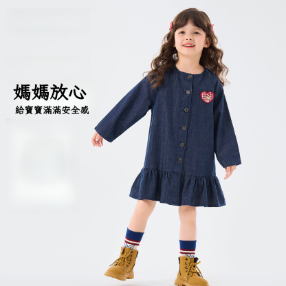 春季女童牛仔藍連衣裙