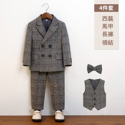 兒童秋冬英倫格子西服