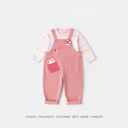 春季T恤背帶褲男女童彩虹風套裝