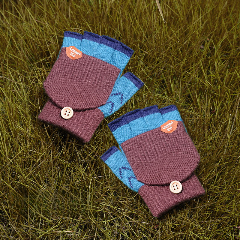 兒童冬季五指半指翻蓋手套