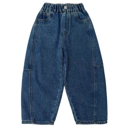 男童春季寬鬆中大童彎刀牛仔褲