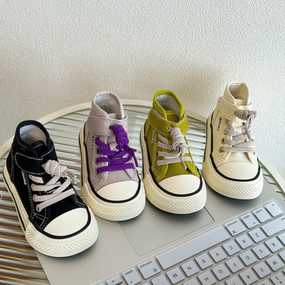 兒童軟底芒果頭高幫帆布鞋