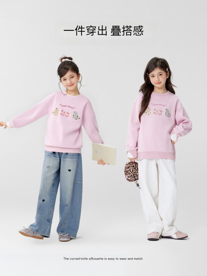 女童春季假兩件小貓圓領衛衣