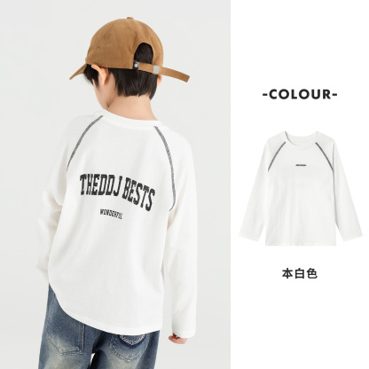 男童純棉插肩袖印花長袖T恤