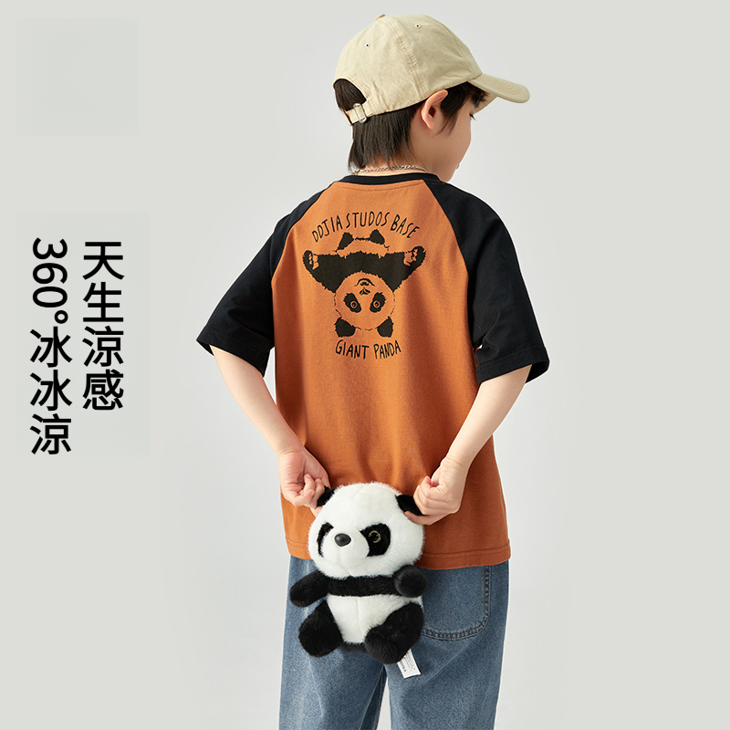 男童夏款撞色插肩大熊貓印花短袖