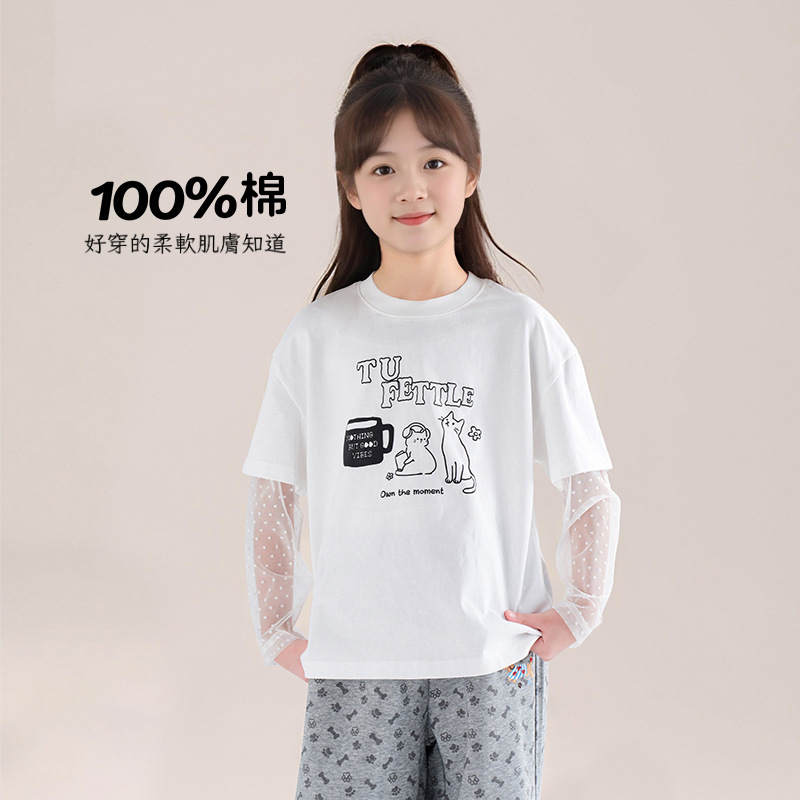 春秋女童萊薩爾天絲牛仔褲闊腿褲休閑長褲