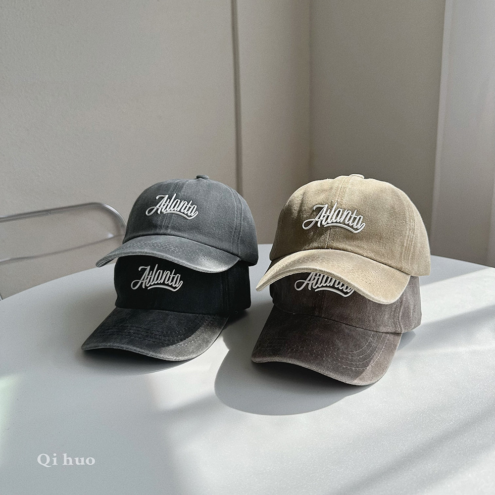 兒童字母水洗做舊鴨舌帽