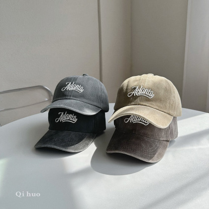 兒童字母水洗做舊鴨舌帽