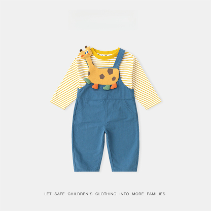 兒童秋季卡通長袖T恤背帶褲套裝