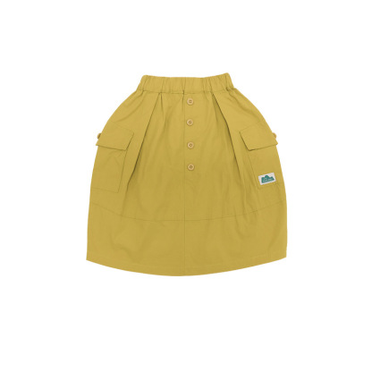 女童春季口袋紐扣長款工裝半身裙