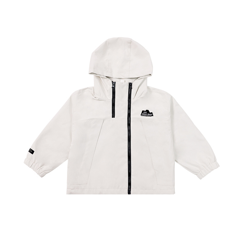 女童春季防風防潑水連帽雙拉鏈衝鋒衣