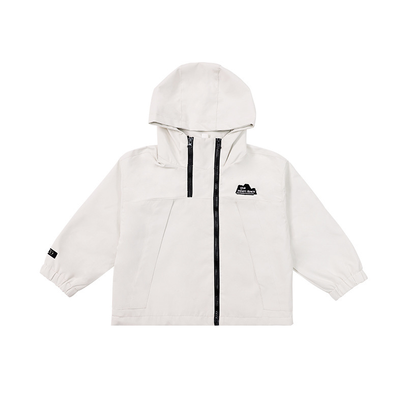 女童春季防風防潑水連帽雙拉鏈衝鋒衣