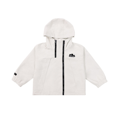 女童春季防風防潑水連帽雙拉鏈衝鋒衣