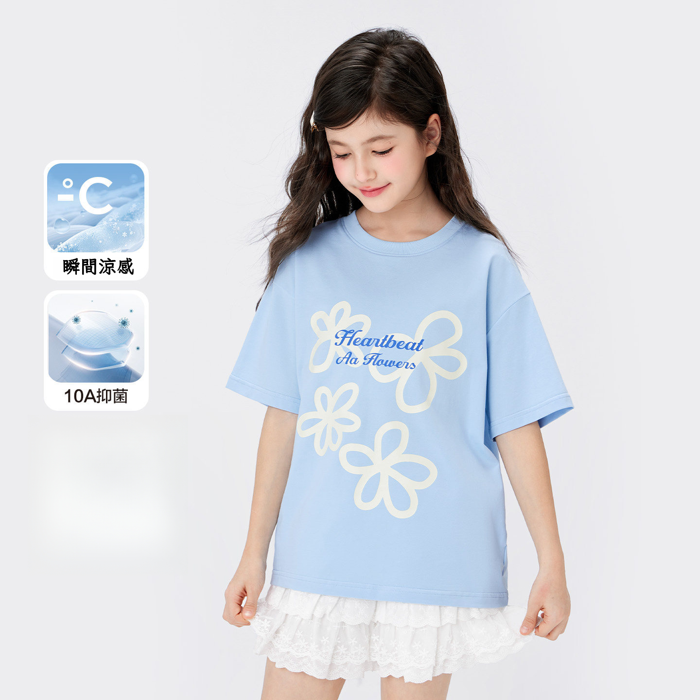 女童藍色小花短袖T