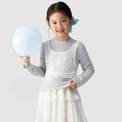 春季女童假兩件長袖T恤裙子