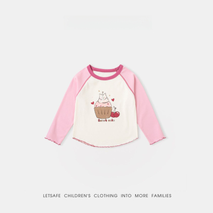 春季女童童趣插肩袖T恤