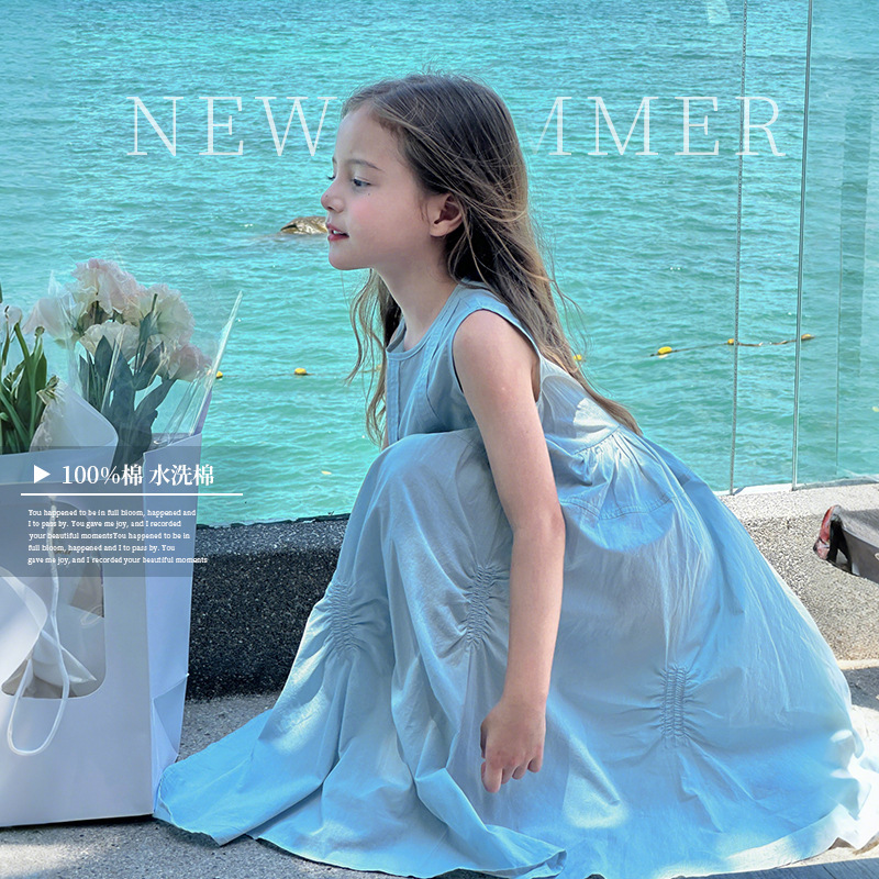 女童泡泡棉純棉無袖A字裙